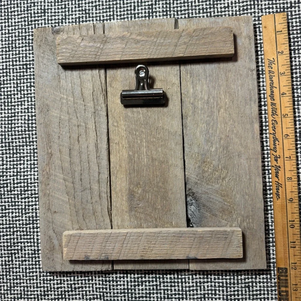 Rustic Reclaimed Wood Photo Display Board Metal Clip 8.5x9.5 Farmhouse Decor